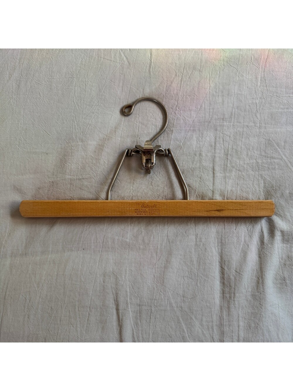 Vintage Setwell Wooden Clamp Hanger with Metal Hook